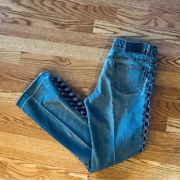 Vintage Denim - Vintage Western Jeans With Cut Outs Down The Legs Rhinestones SZ 11 very sexy